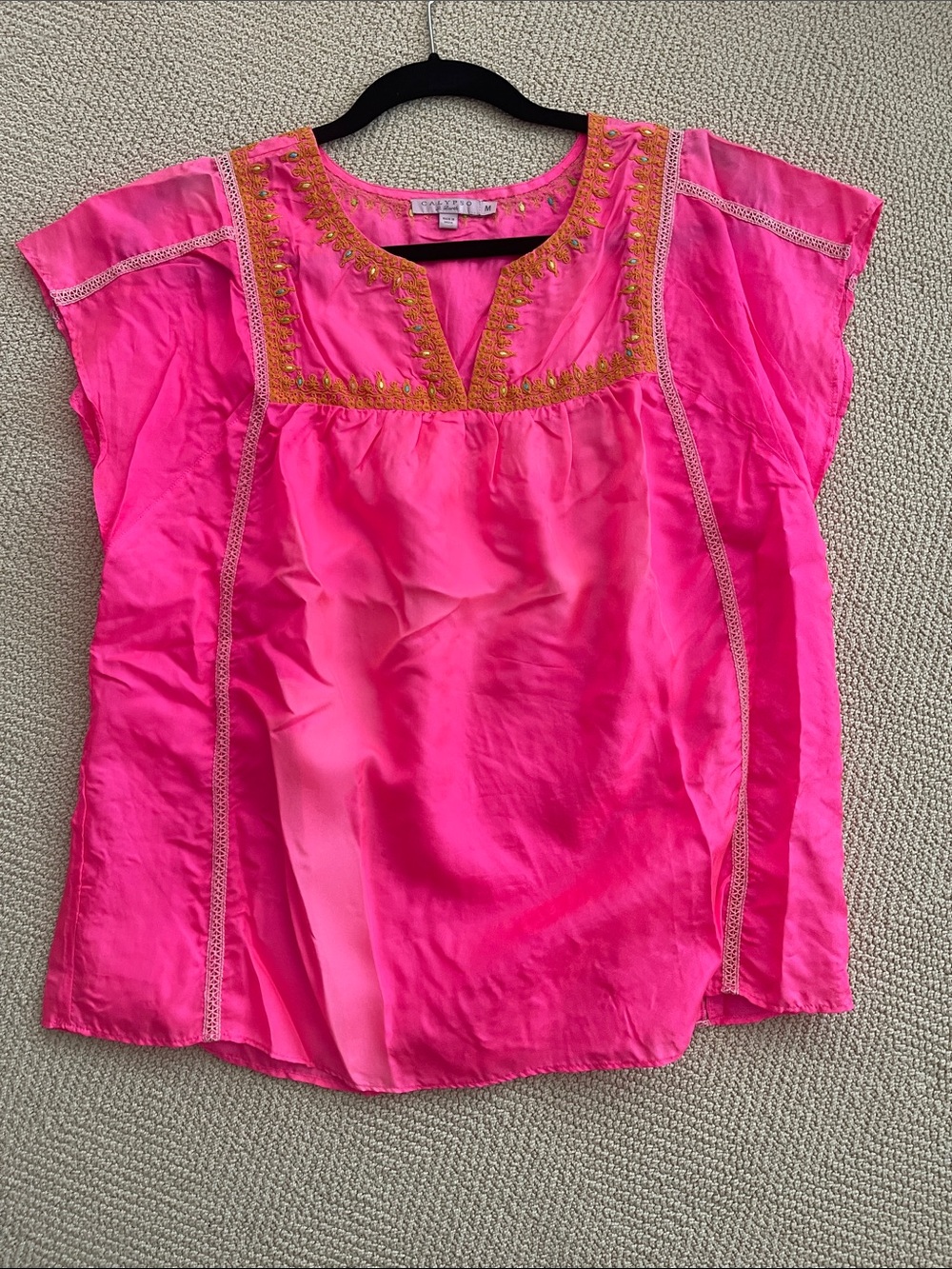 Calypso St. Barth Hot Pink Embroidered V-Neck Tunic